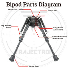 Bipod 6-9 Inches Carbon Fiber Tactical Swivel Spring